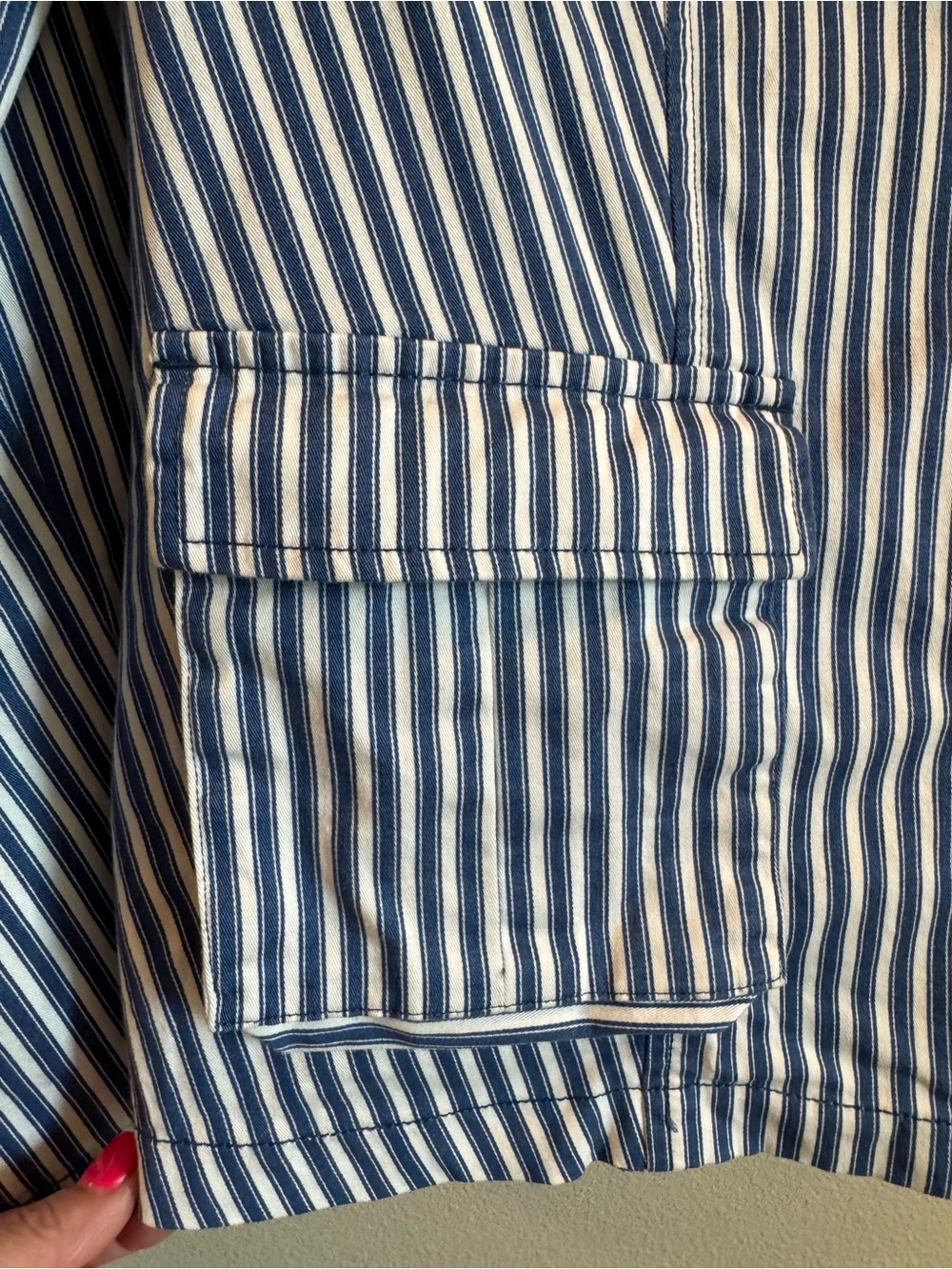 Tribal Blue and White Striped Coastal Button-Up Jacket Size M - Picture 7 of 13